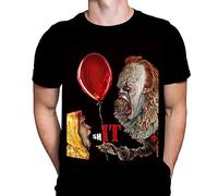 SH-IT Pennywise Mens T-Shirt Gothic Horror Print, Black Cotton T-Shirt, Movie Poster Tee by Sebastian Cast