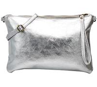SH Leder Clara G396 Shoulder Bag / Clutch in Vintage Look Medium Size 33 x 22 cm, silver, Medium