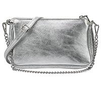 SH Leder Jennie G323 Genuine Leather Shoulder Bag Small Evening Bag 23 x 13 cm, Silver, Small