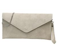 SH Leder Palma G299 Genuine Leather Clutch Shoulder Bag Small Bag Evening Bag in Suede or Metallic 31.5 x 16.5 cm, Beige W., M