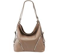SH Leder Sara G689 2-in-1 Handbag Backpack Women's Shoulder Bag Daypack City Backpack Genuine Grained Leather (W 35 cm x H 34 cm x D 12 cm), Light taupe, Large