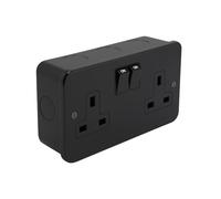 SH|P® Double Switched Socket - 13A Matt Black Metal Clad 2 Gang Plug Outlet with Metal Surface Back Box - Heavy Duty, Modern Finish, BS 1363 Certified (2 Gang Socket)
