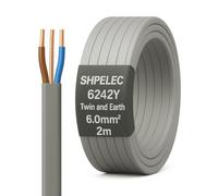 SH|P Electrical® 6mm Twin and Earth with Earth Sleeving - Electric Cooker Cable - 2m Pack - Premium PVC Insulated Electrical Cable, Ideal for Domestic Wiring and Power Circuits. BASEC Approved.