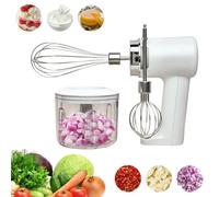 SH-RuiDu 3-in-1 Cordless Electric Hand Mixer, Portable USB Rechargeable Electric Hand Blender with 2 Detachable Whisks & 200ml Mini Chopper Bowl, 3-Speed Settings for Whipping Mixing Chopping