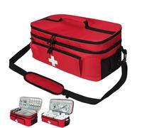SH-RuiDu Large Empty Emergency Bag, Portable Dual Layer Medicine Bag for Home Care, Empty Trauma Emergency Box with Removable Shoulder Strap for Home, Office, Travel, Outdoor, Camping, Hiking (Red)