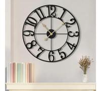 SH-RuiDu Round Wall Clock 40cm, Black Metal Silent Non Ticking Battery Operated Wall Clock, Modern Large Arabic Numerals Skeleton Clock for Living Room Bedroom Kitchen Hotel Office Farmhouse Decor