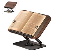SH-RuiDu Wooden Book Holder for Reading, Foldable Height & Angle Adjustable Book Display Stand with 360°Rotation Base, Cookbook Stand Recipe Book Holder for Office, Kitchen, Books, Magazines, Tablets