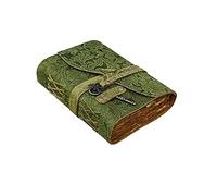 SH SHIFAA HANDICRAFT Leather Journal - Antique Handmade Deckle Edge Vintage Paper Leather Bound Journal - Book of Shadows Journal - Leather Sketchbook - Drawing Journal - Great Gift (Green), 7 x 5