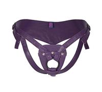 Sh! Super StrapON Dildo Harness Comfortable Soft Leather Strap On Belt (Med/Large (fits Size 14-20), Purple)
