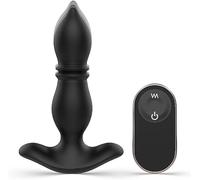 Sh! Thrusting Dildo Prostate Massager with Targeted Perineum Massager | Multi-Speed Vibrations & Pulsations | Ergonomic Design | 9 Vibration Patterns | Black