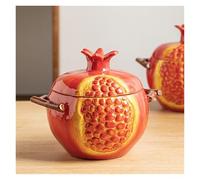 SHAARI 2L Pomegranate-Shaped Ceramic Bowl, Soup Bowl with Lid and Two Handles, Comes with A Soup Spoon, Microwave-Safe, Dishwasher-Safe