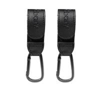 Shabany® Hook Pack of 2 Universal Fit | Holder Pendant for Pram Hooks | Adjustable Robust Stable Velcro Carabiner Hook Bag Holder | Black