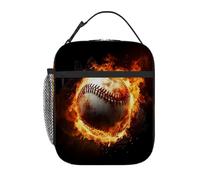 Shabby Burning Baseball Kids Insulated Lunch Bag for Boys Girls, Leakproof Reusable Bento Tote Toddler Lunch Bag, Portable Thermal Cooler Lunchbox for School Picnic Travel Daycare
