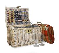 Shabby Chic 2 Person Picnic Basket Set with Orange Tartan Blanket - Ideas for Valentines, Birthday, Anniversary, Corporate, Wedding