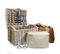 Shabby Chic 2 Person Picnic Basket with Orange Tartan Blanket and Chiller Bag - Ideas for Mum, Valentines, Birthday, Anniversary, Wedding, Business and Corporate
