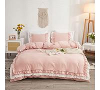 Shabby Chic 3 Pieces Bedding,Vintage Ruffled Queen Duvet Cover Set with 2 Layers Ruffles,Soft Brushed Microfiber Set with Zipper Closure,Lightweight Duvet Cover Set