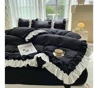 Shabby Chic 3 Pieces Bedding,Vintage Ruffled Queen Duvet Cover Set with 2 Layers Ruffles,Soft Brushed Microfiber Set with Zipper Closure,Lightweight Duvet Cover Set-Black,Queen
