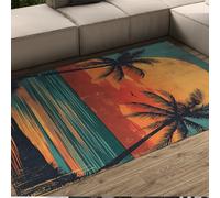 Shabby Chic Area Rugs Coastal Style Sunset Beach Palm Tree Print Thin Carpet for Living Room Bedroom Bathroom Non Slip Washable 80 x 120 cm