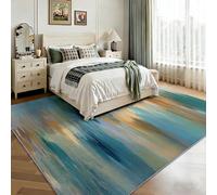 Shabby Chic Bedroom Low-pile Carpet 140 x 200 cm, Abstract Distressed Blue Grey Stripes Non-Slip Carpet for Kitchen Dining Room - Living Room Washable Rug - Kid & Pet Friendly Rug Morden Design