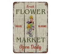 Shabby Chic Bouquet Tin Sign Flower Market Iris Bulbs Tin Plaque Tiered Tray Sign Home Wall Art Signage Signag Decor Iron Painting Poster for Home Half Bath Classroom Porch 8x12in