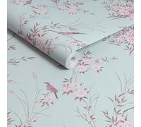 Graham & Brown Shabby Chic by Rachel Ashwell Bird Chinoiserie Blue Floral Wallpaper | Paste The Wall | Blue Floral | Eco-Friendly