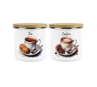 Shabby Chic Cup & Saucer Tea & Coffee Canisters Set - Antique Drinkware Homewares Gifts - 1.2L Enamel Kitchen Storage Containers Set of 2