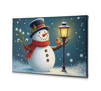 Shabby Chic Decor A Cheerful Snowman With A Bird Perched On A Street Lamp In A Snowy Scene. Canvas Decorative Picture Home Decor Wall Bathroom Wall Decor(40x60cm)