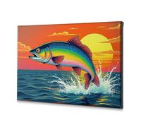 Shabby Chic Decor A Colorful Fish Jumps Out Of The Water At Sunset. Canvas Decorative Picture Bathroom Art Wall Decor Bathroom Art Wall Decor(30x40cm)