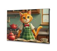 Shabby Chic Decor A Cute Cat In An Apron Prepares Tea. Canvas Decorative Picture Home Decor Wall Bathroom Wall Decor(40x60cm)