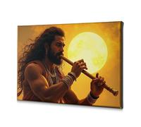 Shabby Chic Decor A Man Playing A Flute Against A Glowing Sun. Canvas Decorative Picture Home Decor Wall Bathroom Wall Decor(20x30cm)