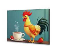 Shabby Chic Decor A Rooster Stands Next To A Steaming Cup Of Coffee With Strawberries. Canvas Decorative Picture Home Decor Wall Bathroom Wall Decor(30x40cm)