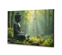 Shabby Chic Decor Buddha Statue Surrounded By Butterflies In A Serene Forest Setting. Canvas Decorative Picture Home Decor Wall Bathroom Wall Decor(30x40cm)