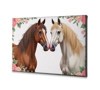 Shabby Chic Decor Two Horses With Flowers In The Background. Canvas Decorative Picture Bathroom Pictures Bathroom Decor Wall Art(20x30cm)