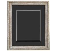 Shabby Chic Distressed Wood Picture Photo Frame with Black Mount and Backing Board 36 x 24 For Image size 30 x 20 inch (Plastic Glass)
