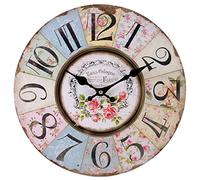 Shabby Chic Floral Patchwork Clock - Vintage Wall Clocks for Living Room, Bedroom and Kitchen - Multi-Coloured Cute Retro Style Clock Wall