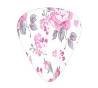 Shabby Chic Floral Pink Pattern Pale Roses White,12 Pcs Guitar Pick,3 Different Thickness Plectrums for Acoustic Guitar Bass Ukulele (0.46mm 0.96mm 0.71mm)
