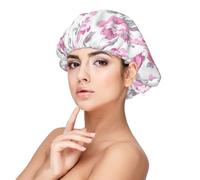 Shabby Chic Floral Pink Pattern Pale Roses White,Adjustable Silk Hair Wrap Adult's Satin Sleeping Cap Hair Women's Elastic Sleep Bonnet