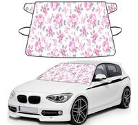 Shabby Chic Floral Pink Pattern Pale Roses White, Car Windshield Cover, Protective Windscreen Cover - Snow Ice Sun UV Dust Water Resistant - Fit for Most Cars