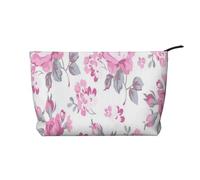 Shabby Chic Floral Pink Pattern Pale Roses White, Cosmetic Bag Corduroy Makeup Bag Portable Travel Toiletry Bag