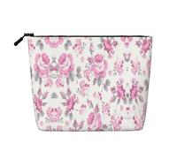 Shabby Chic Floral Pink Pattern Pale Roses White, Daily Use Makeup Cosmetic Bag Imitation Linen Makeup Bag Portable Travel Toiletry Bag