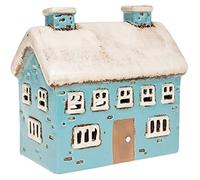 Shabby Chic Glazed Ceramic Seaside Home Tealight Candle Holder - Neutral Cream/Beige/Brown/Aqua BLUE Tones - 18cm