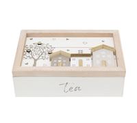 Shabby Chic House Design Wooden Tea Box Caddy 24x16cm | 6 Compartment Tea Bag Storage Box | Kitchen Organiser Tea Case