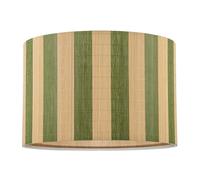 Shabby Chic Natural Brown Bamboo Drum Lamp Shade with Garden Olive Green Stripes | 18cm x 25cm | Inner White Gloss Frame by Happy Homewares