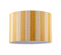 Shabby Chic Natural Brown Bamboo Drum Lamp Shade with Mustard Ochre Stripes | 18cm x 25cm | Inner White Gloss Frame by Happy Homewares