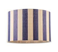Shabby Chic Natural Brown Bamboo Drum Lamp Shade with Navy Midnight Blue Stripes | 18cm x 25cm | Inner White Gloss Frame by Happy Homewares