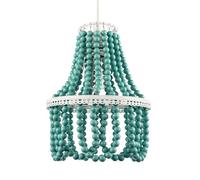 Shabby Chic Ornate Chandelier Pendant Shade with Round Glossy Duck Egg Teal Pearls | White Metal Frame | 30cm x 23cm by Happy Homewares