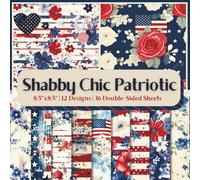 Shabby Chic Patriotic Scrapbook Paper Craft Pad: 12 Rustic American Designs, 36 Double-Side Sheets Printed on 8.5"x8.5" Size Paper. Great for ... Gift Wrapping, Decoupage, DIY & More!