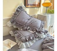 Shabby Chic Pillowcases with Lace Ruffles - 20x30" Vintage Cotton Pillow Covers - Luxury Elegant Bedding - Envelope Closure - French Country Style (Grey)