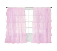 Shabby Chic Pink Tulle Window Curtain Panel Maiden Ruffle Design Sheer Voile Treatment 130cm x 150cm Perfect for Elegant Home Decor.