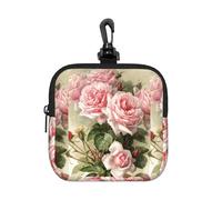 Shabby Chic Pink Victorian Roses, Coin Purse Square Zipper Storage Bag, Change Pouch with Lobster Buckle Clasp Buckle, Change Purse